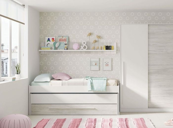 lit simple sunnyvale - talamo italia - cadre de lit pour chambre avec lit gigogne et commode - blanc