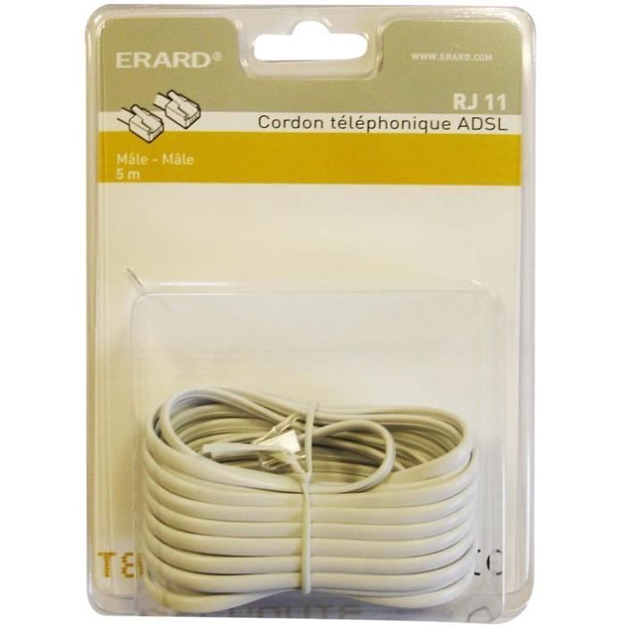 Câble ADSL RJ11 Plat Long - Blanc 2m - Haut Débit Jusqu'à 100 Mbits/s