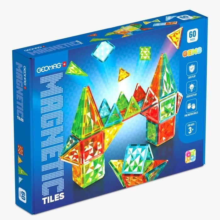 Tuiles magnétiques - GEOMAG - Tiles Gems - 60 pièces - Effet cristal - Dès 3 ans
