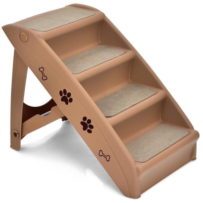 Comparer les prix de GOPLUS Escalier Pliable pour Chien/Chat en 4 Marches Feutre Confortable Charge 60KG 64 x 39 x 49 cm Brun