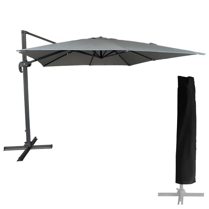Parasol déporté MOLOKAI carré 3x3m gris + housse
