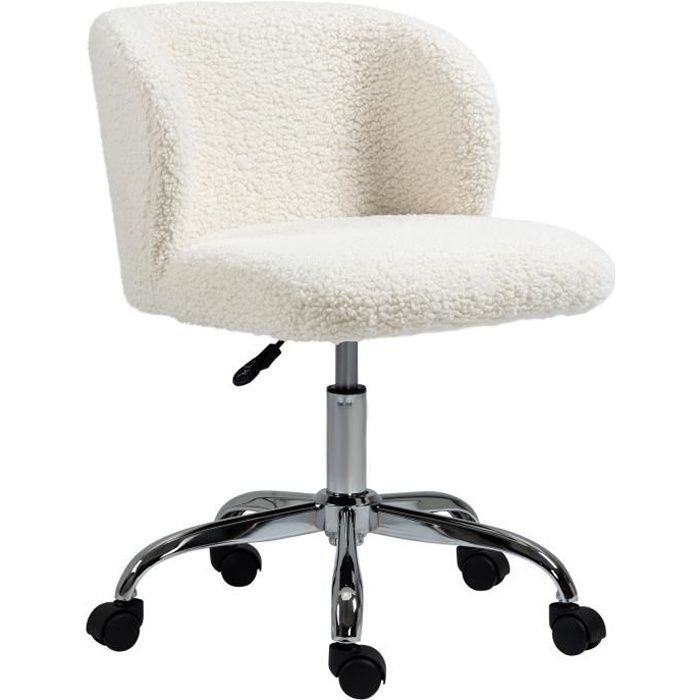 Chaise de bureau à roulettes design blanc, bois clair et acier
