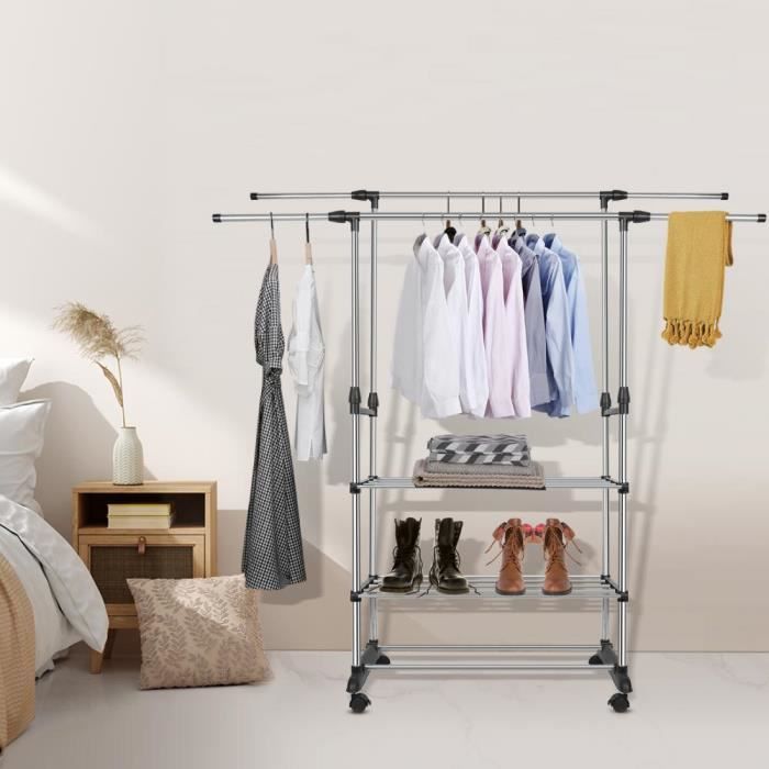 HEALEEP Tringle à Linge Extensible En Alliage Aluminium - Conception Pratique Avec Crochet