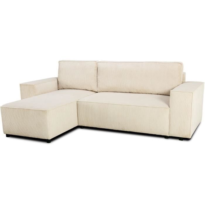 Canapé d'angle convertible réversible 4 places JOSH Tissu velours cotelé Coffre 242 x 155 x 86 cm