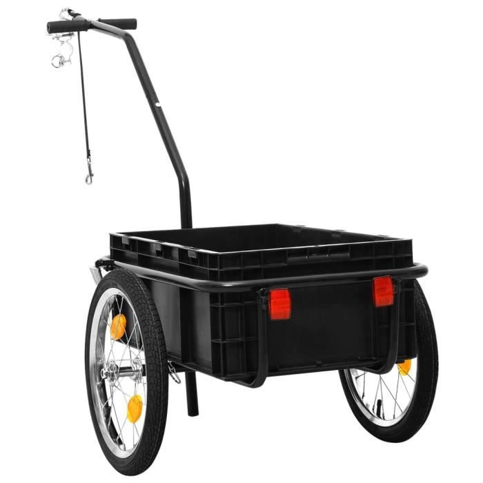 Remorque de vélo/chariot à main - FASHTROOM - 155x60x83 cm - Acier Noir - Capacité 50/70 kg