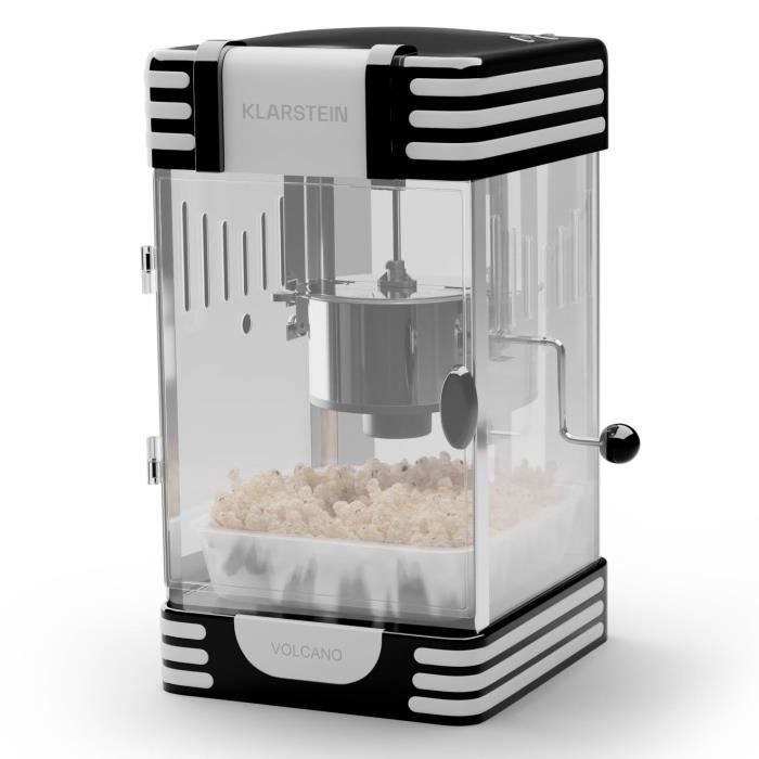 Klarstein Machine à Pop Corn au Design Rétro, Appareil Popcorn 300W Style Cinema, Pop-Corn Maker en Acier Inoxydable, Noir