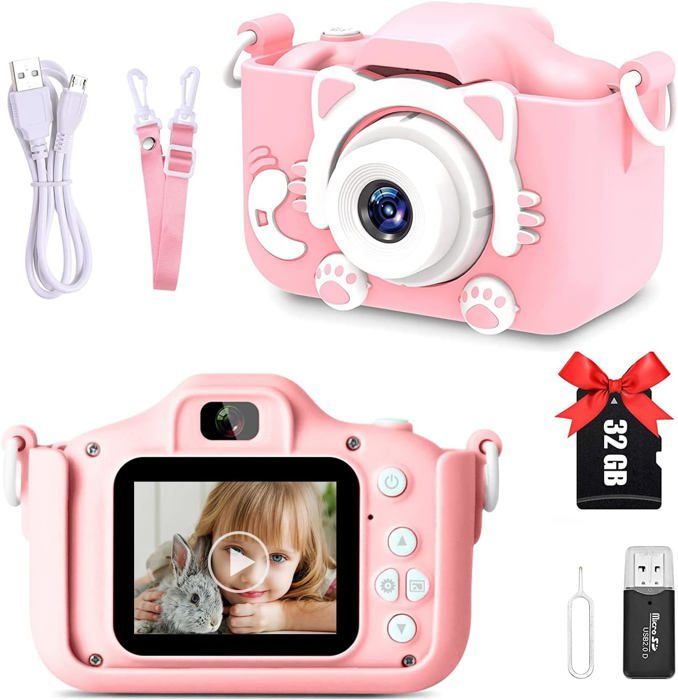 Appareil photo pour enfants pour filles garçons, hd 2,0 pouces écran enfant  selfie caméra vidéo caméscope numérique jouets cadeau pour 3 4 5 6 7 8 9 10  ans starter enfants