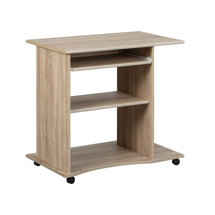 Bureau pour ordinateur Adda sur roulettes, comprend 1 tiroir coulissant et 1 tablette réglable en hauteur, aggloméré, au décor chêne