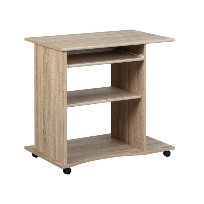 bureau pour ordinateur adda sur roulettes, comprend 1 tiroir coulissant et 1 tablette réglable en hauteur, aggloméré, au décor