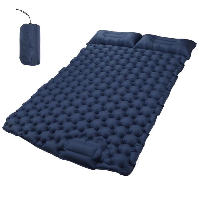 matelas pneumatique double de camping avec oreiller, design ergonomique, imperméable, en nylon, tapis de camping en plein air