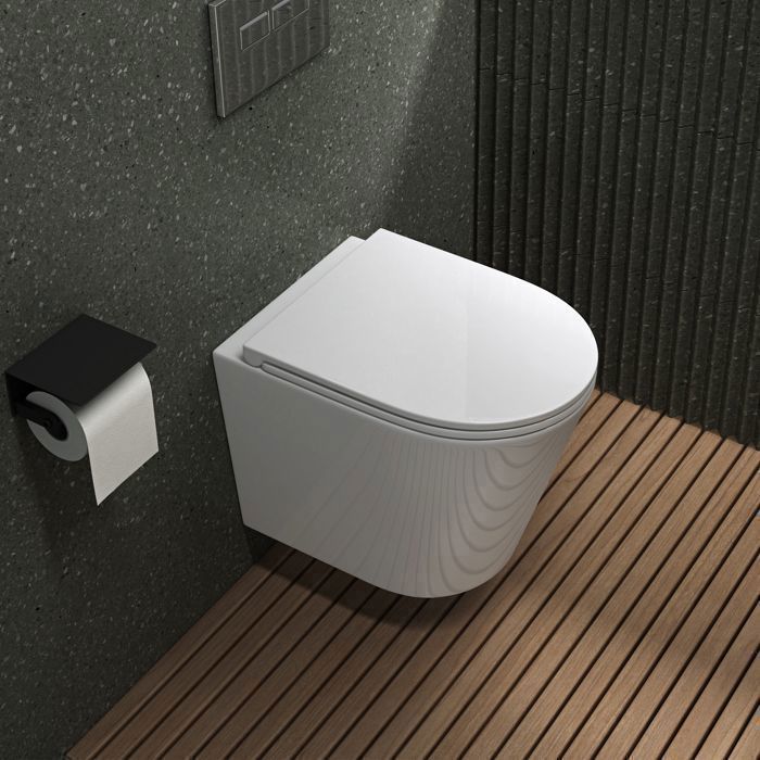WC Suspendu Mai&Mai Sans Bride - Céramique Blanc - Abattant Frein Chute - Design Moderne Facile à Nettoyer