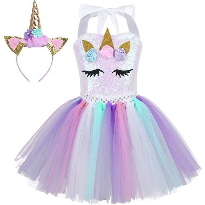 2 12 Ans Enfant Fille Deguisement Licorne 3d Fleurs Paillettes