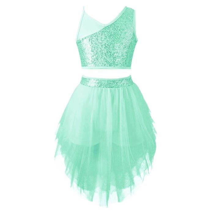 Robe De Danse Classique Enfant Fille Avec Franges Et Strass - Justaucorps Pour Jazz, Latine, Salsa | Taille 5 à 16 Ans, 85% Polyester 15% Spandex - 6