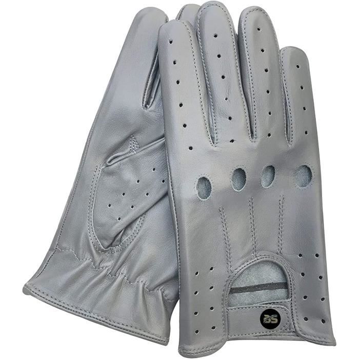 Gants de Conduire en Cuir Sans Doublure et Respirant Pour Homme Style Vintage Souple a Trou Articulation en Gris Taille S