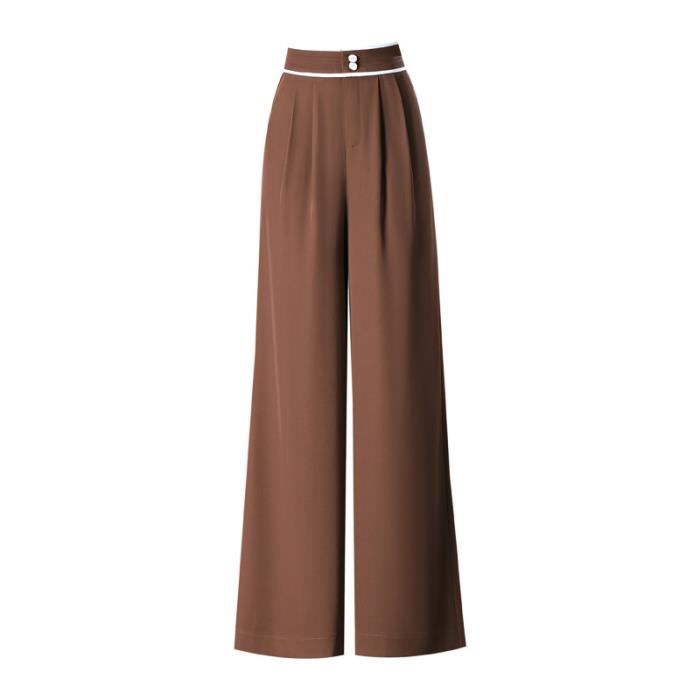 Pantalon Femme Elegant Taille Haute Pantalon large avec Bouton Leger Confortable Printemps Ete Marron Marron Cdiscount Pret a Porter