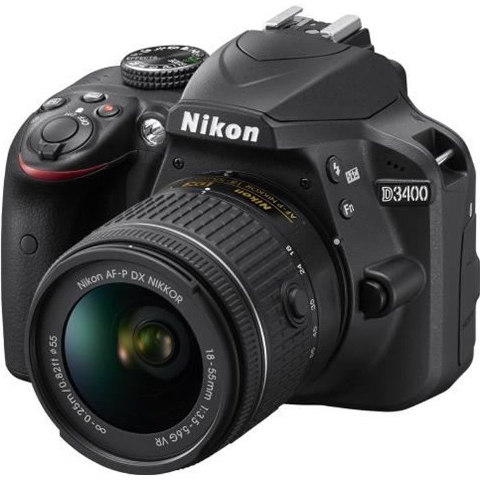Nikon D3400 Appareil photo numérique Reflex 24.2 MP APS-C 1080p - 60 pi-s 3x zoom optique lentille AF-P DX VR 18-55 mm Bluetooth…