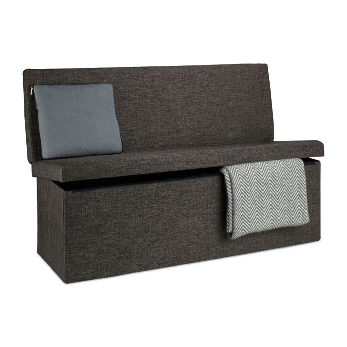 Relaxdays Tabouret de rangement pliant en lin avec dossier appui-dos H x L x P : 73 x 114 x 38 cm marron