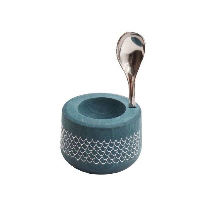 Coffret coquetier et cuillère - ROGER ORFÈVRE - Piou Sirène - Bleu marine - Hêtre