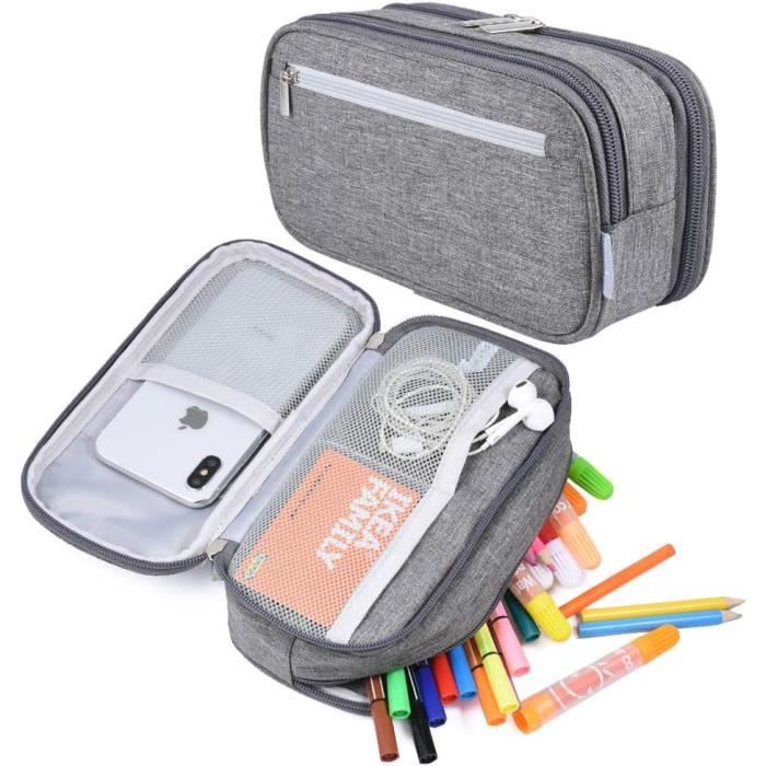 Trousse Scolaire 9,5 * 7,5 * 7,5 cm, Grande capacité - 2 compartiments Trousse à crayons pour adolescents et filles, Pour l'école et le bureau ( bleu Trousse Scolaire 9,5 * 7,5 * 7,5 cm, Grande capacité - 2 compartiments Trousse à crayons pour adolescents et filles, Pour l'école et le bureau ( bleu