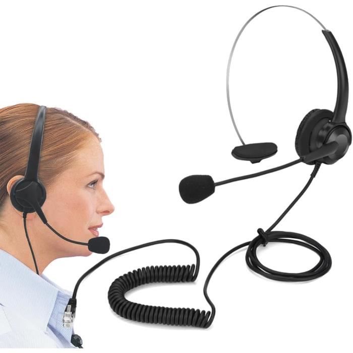 Casque Téléphone Fixe RJ11 Avec Microphone Antibruit - Casque Centre D'Appel Pour Yealink Grandstream