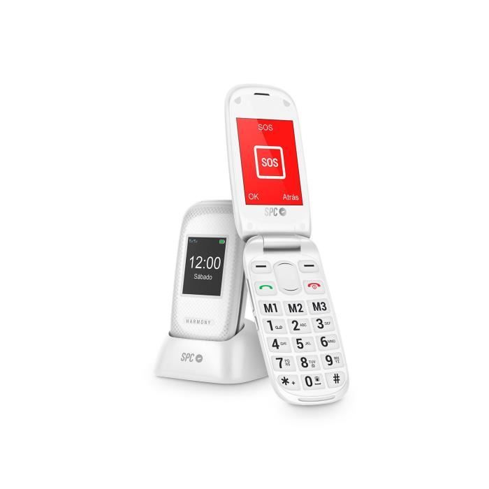 SPC Harmony - Téléphone Portable pour Les Personnes âgées, Grandes Touches, Bouton SOS, mémoires directes, Base de Chargement, Blanc