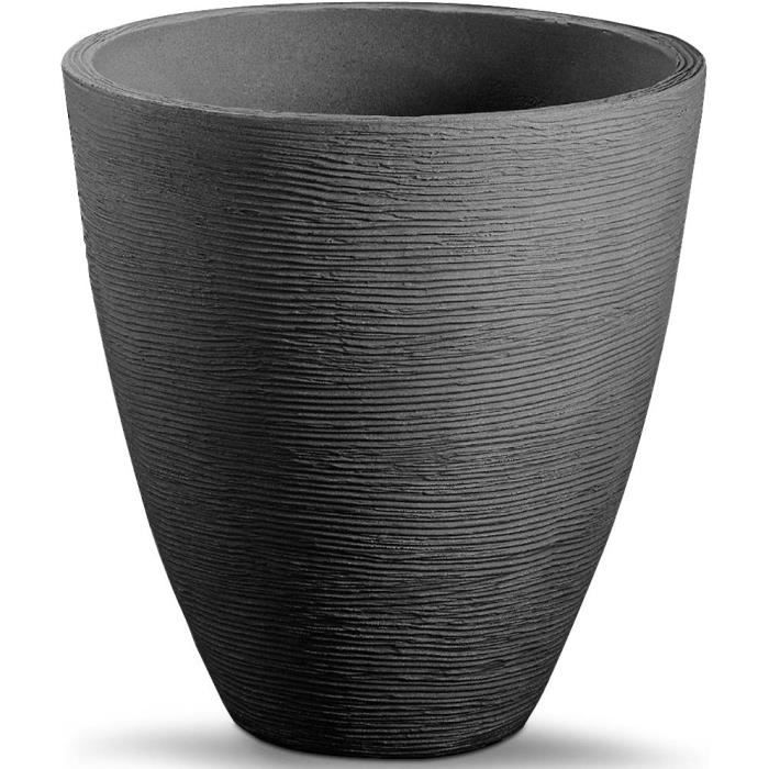 2 Pots De Fleurs Anthracite Ronds 40x32cm - Résistants Aux Intempéries, Avec Panier Intérieur, Design Cannelé