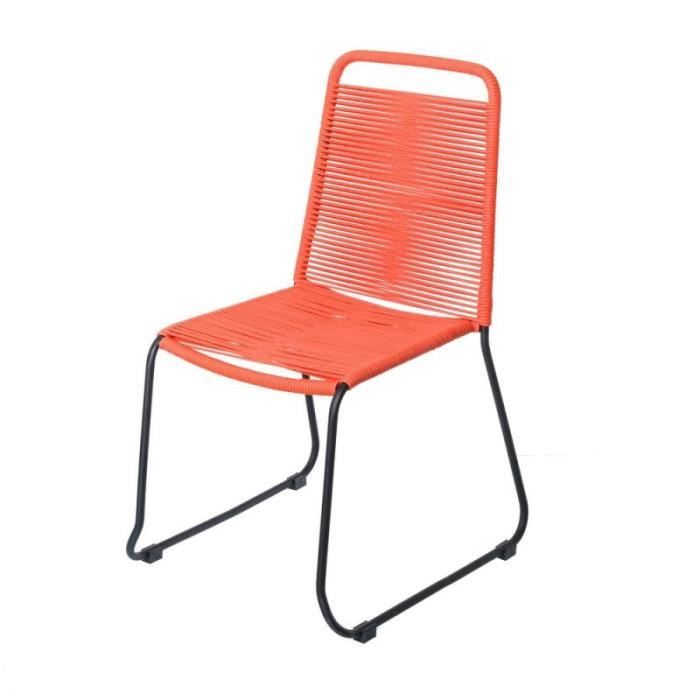 chaise de jardin en corde rouge et acier noir - wetar - l 53 x l 53 x h 88