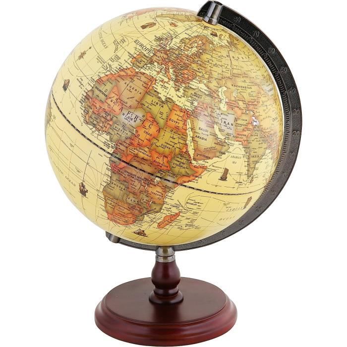 Globe Terrestre Antique Géographique Q-Connect Diamètre 30cm - Relief, Pied ABS Noir Et Méridien Métal