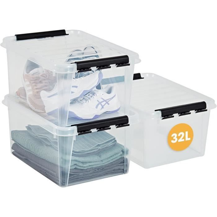 COSTWAY Boîte Rangement Plastique 105L, 3 Caisses De Rangement Pliables