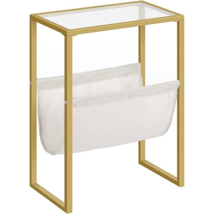 Table D'appoint En Forme De C Dorée Verre Trempé - Table De Chevet Bout De Canapé Élégante 40x30x63cm
