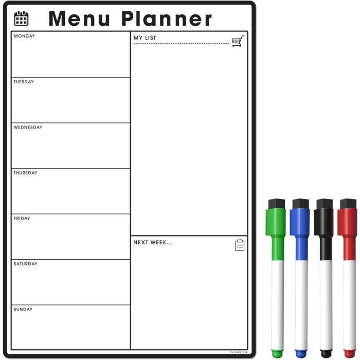 Planificateur De Repas Magnétique Hebdomadaire Pour Frigo - Avec Liste De Courses Détachable - Organisation Ménagère