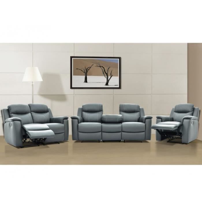 Canape 3 2 1 Places Relax Evasion En Cuir Gris Achat Vente