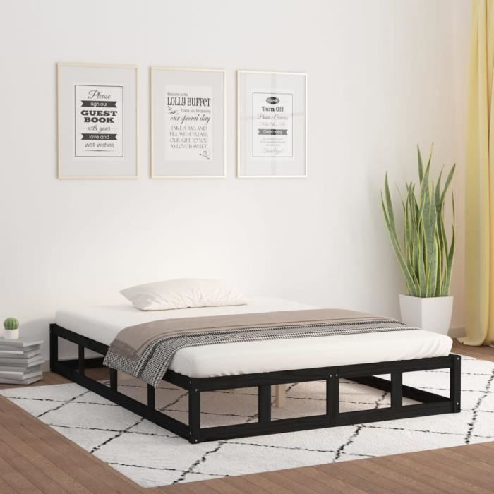 vidaXL Cadre de lit Noir 180x200 cm Super King Bois massif 820815