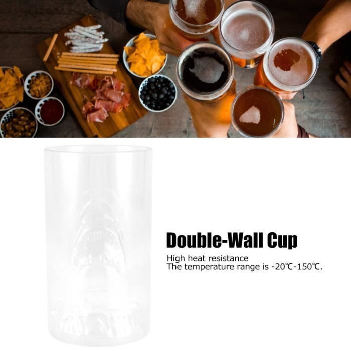 Zuquik Verre à Bière Double Paroi 350 Ml - Forme Bouteille Renversée Avec Poignée