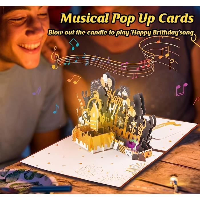 Carte d'anniversaire musicale, cartes d'anniversaire musicales avec lumière  et musique,carte d'anniversaire pop-up 3D, bougie (N) - Cdiscount  Beaux-Arts et Loisirs créatifs