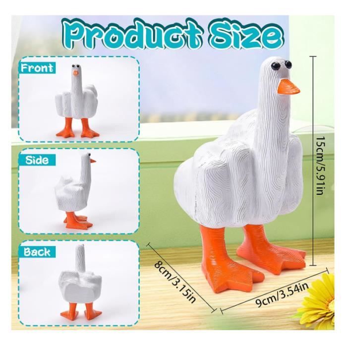 Qobobo Doigt du Milieu, Canard Canard Doigt du Milieu Drôle Statue Résine Décoration Bureau Décoration Esthétique - Cadeaux Amusants