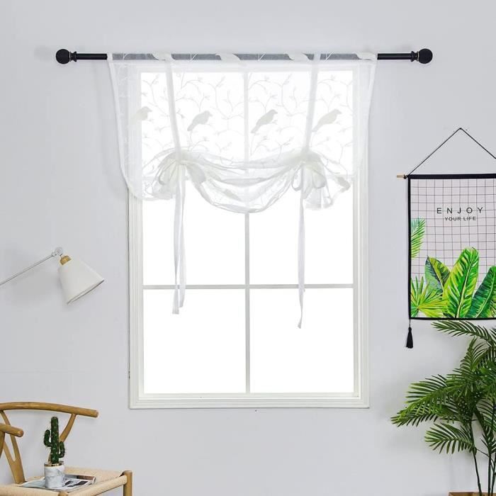 HongYa Rideau Brise-Bise Voilage Brodé Fleurs – Transparent Élégant Pour Cuisine, Bureau Ou Baie Vitrée – Gris Naturel 45×90 Cm