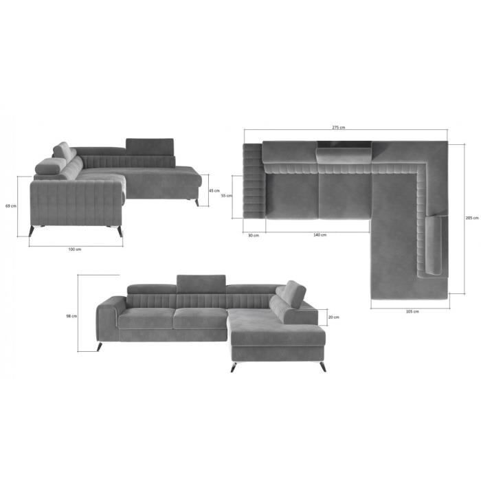 Canapé d'angle convertible Laurence - Angle gauche - Tissu noir ...