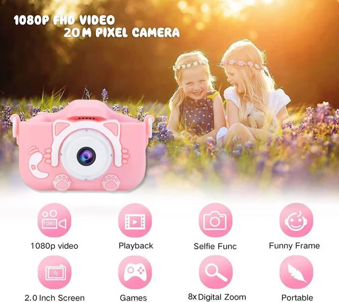 Appareil photo enfants Numérique 12 Mpixels Caméra 2 pouces HD 1080P Carte  SD 32G pour filles 3-10 ans - Cdiscount Jeux - Jouets