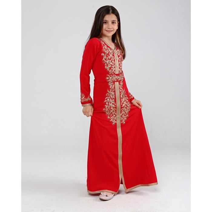 Caftan enfant fille Amira rouge takchita djellaba abaya 4 ans au 14 ans