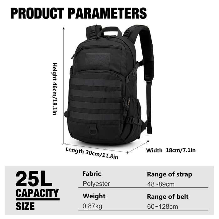 Mardingtop Sac à Dos D'hydratation Tactique 25L – Polyester 600D, Imperméable, Compatible Poche 2L, Pour Vélo Rando Camping