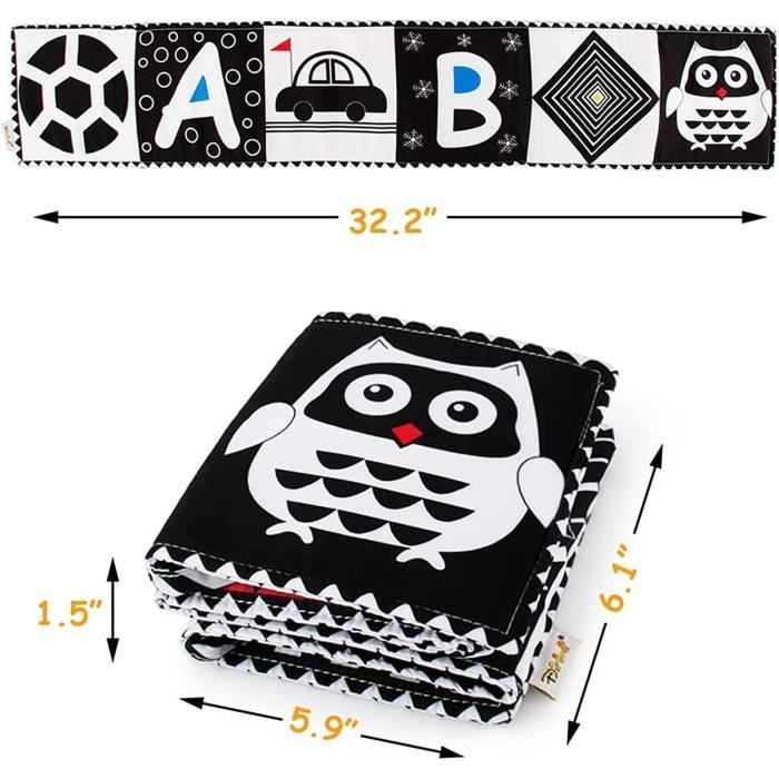 Livres En Tissu Bébé Noir Et Blanc - 4 Livres D'éveil Avec Animaux, Fruits - Jouet Sensoriel Sûr Et Lavable - Cadeau Nouveau-né