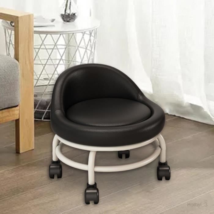 Tabouret Bas à Roulettes Avec Dossier - Coussin Rond Imperméable, 34x29x38 Cm, Polyvalent - 10