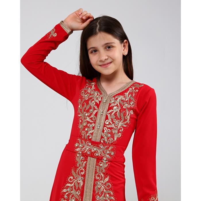 Caftan enfant fille Amira rouge takchita djellaba abaya 4 ans au 14 ans