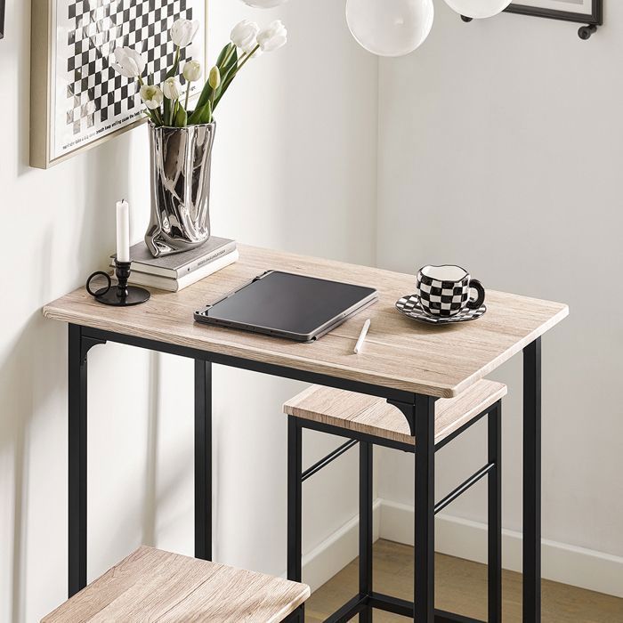 Table Haute Rectangulaire + 2 Tabourets – Style Industriel – Pour Petit Espace, Cuisine, Bar – Dimensions 120x48x91 Cm - 8