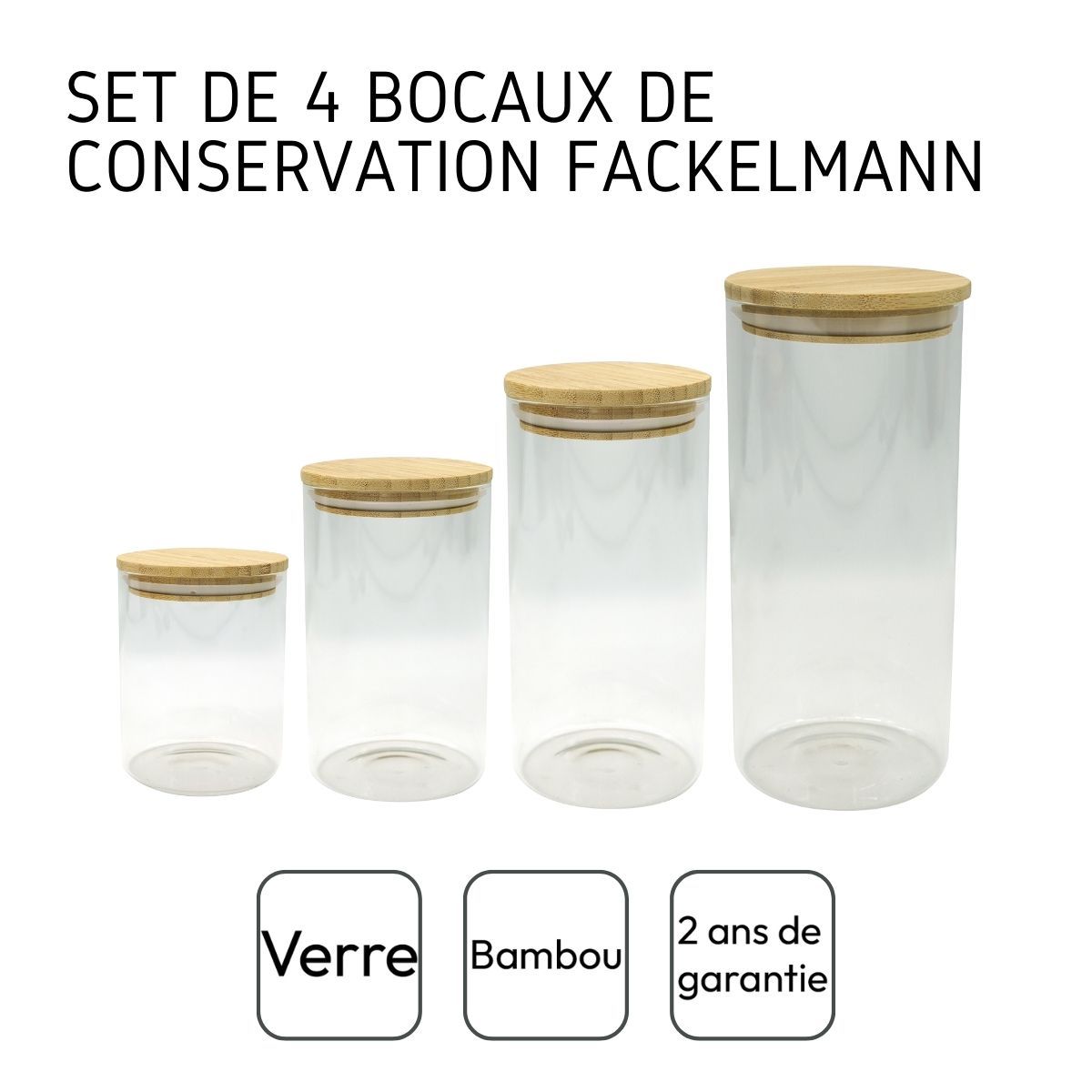 Relaxdays Boîte alimentaire verre, set 3, couvercle bambou, résistant  chaleur, boite conservation, transparent/nature