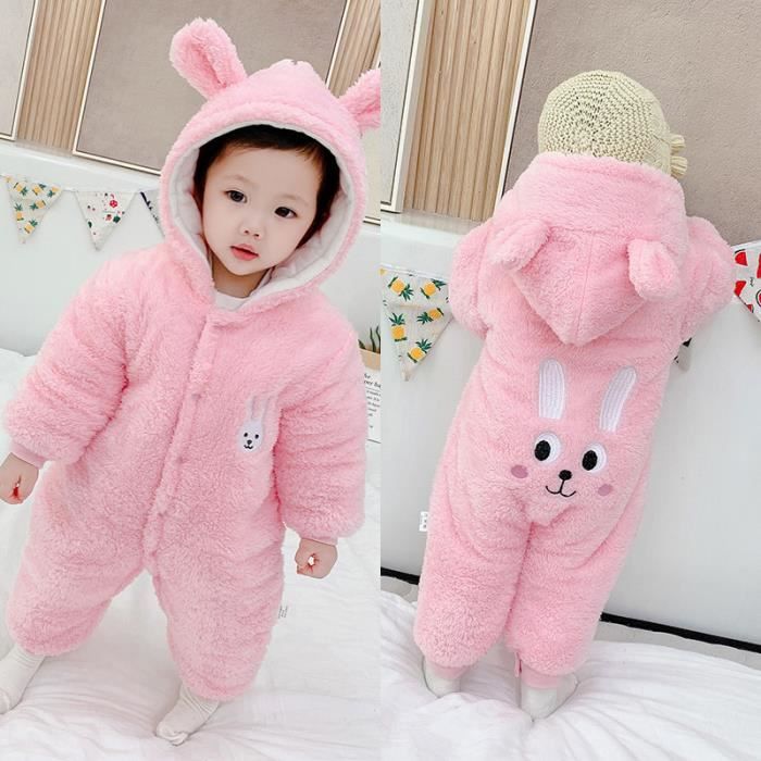 Gigoteuse Combinaison a Manches Longues Grenouillere a Capuche Bebe Pyjama d Hiver avec Pieds Barboteuse en Coton Epais pour Fille Rose Cdiscount Pret a Porter