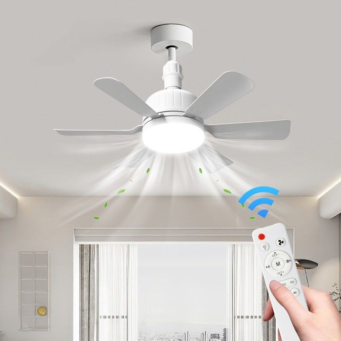 YUYTE - Ventilateur De Plafond Silencieux Avec Lumières Et Télécommande, 36 W, Lampe LED Intégrée Et Télécommande, Dimmable, E27, Pour Chambre, Salle à Manger, Plafonnier
