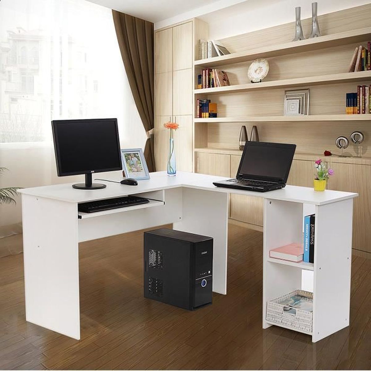 Superbe Bureau Informatique Blanc Avec Tablette Coulissante Pour Clavier Meuble De Bureau Pour Ordinateur 140 X 120 X 75cm Lcd810w Achat Vente Bureau Superbe Bureau Informatique Soldes Sur Cdiscount Des Le 20 Janvier Cdiscount