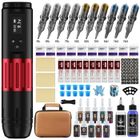 GPFUOEA Kit de Stylo de Tatouage - Machine à Set de Tatouage Rotatif Complet - 10 Couleurs Encres 10 Aiguilles de Cartouche